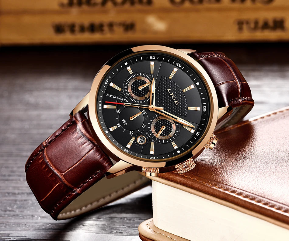 LIGE 2025 Watch Men Fashion Sports Quartz Clocks Mens Watches Top Brand Leather Military Waterproof Date Watch Relogio Masculino