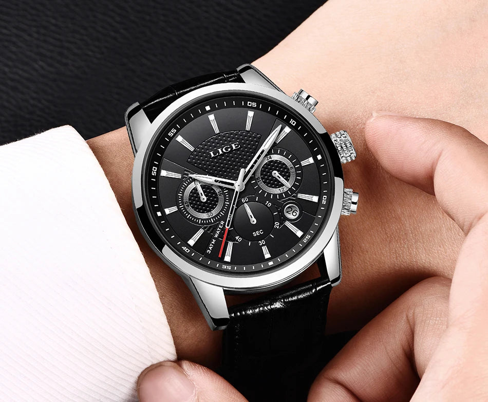 LIGE 2025 Watch Men Fashion Sports Quartz Clocks Mens Watches Top Brand Leather Military Waterproof Date Watch Relogio Masculino