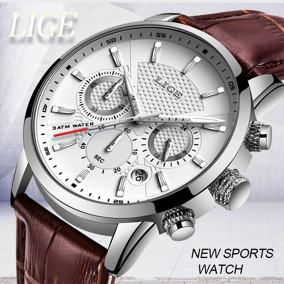 LIGE 2025 Watch Men Fashion Sports Quartz Clocks Mens Watches Top Brand Leather Military Waterproof Date Watch Relogio Masculino