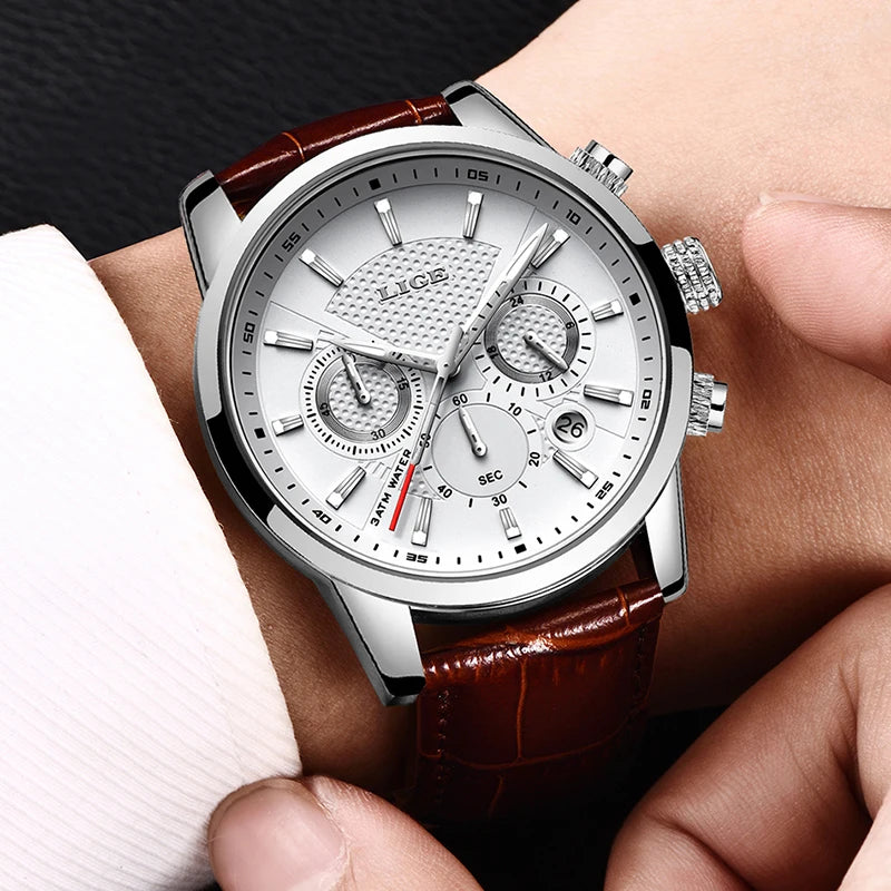 LIGE 2025 Watch Men Fashion Sports Quartz Clocks Mens Watches Top Brand Leather Military Waterproof Date Watch Relogio Masculino