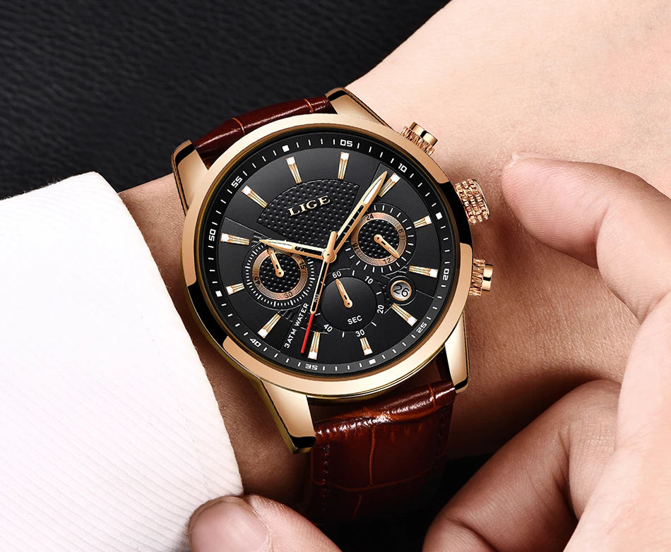 LIGE 2025 Watch Men Fashion Sports Quartz Clocks Mens Watches Top Brand Leather Military Waterproof Date Watch Relogio Masculino