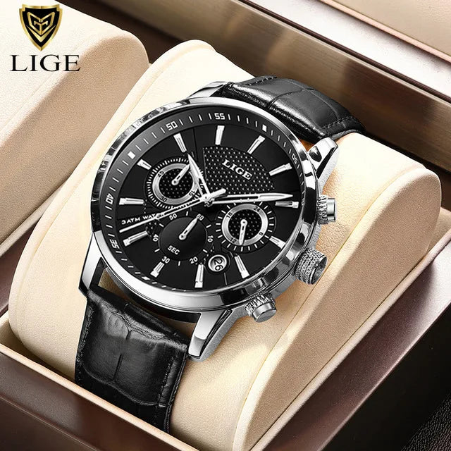 LIGE 2025 Watch Men Fashion Sports Quartz Clocks Mens Watches Top Brand Leather Military Waterproof Date Watch Relogio Masculino
