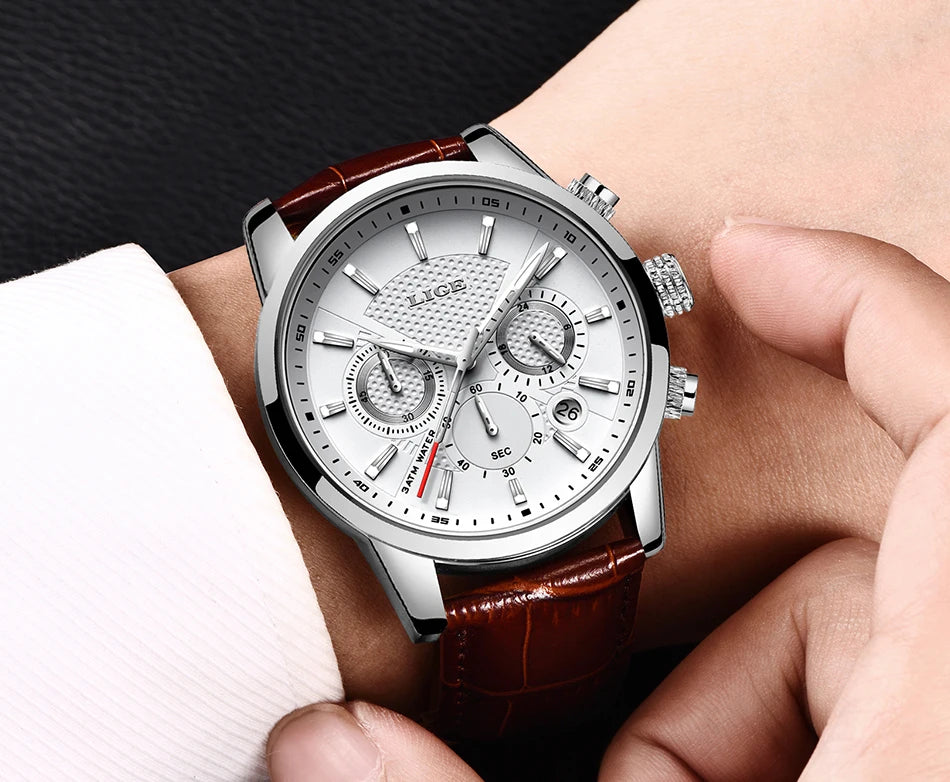 LIGE 2025 Watch Men Fashion Sports Quartz Clocks Mens Watches Top Brand Leather Military Waterproof Date Watch Relogio Masculino