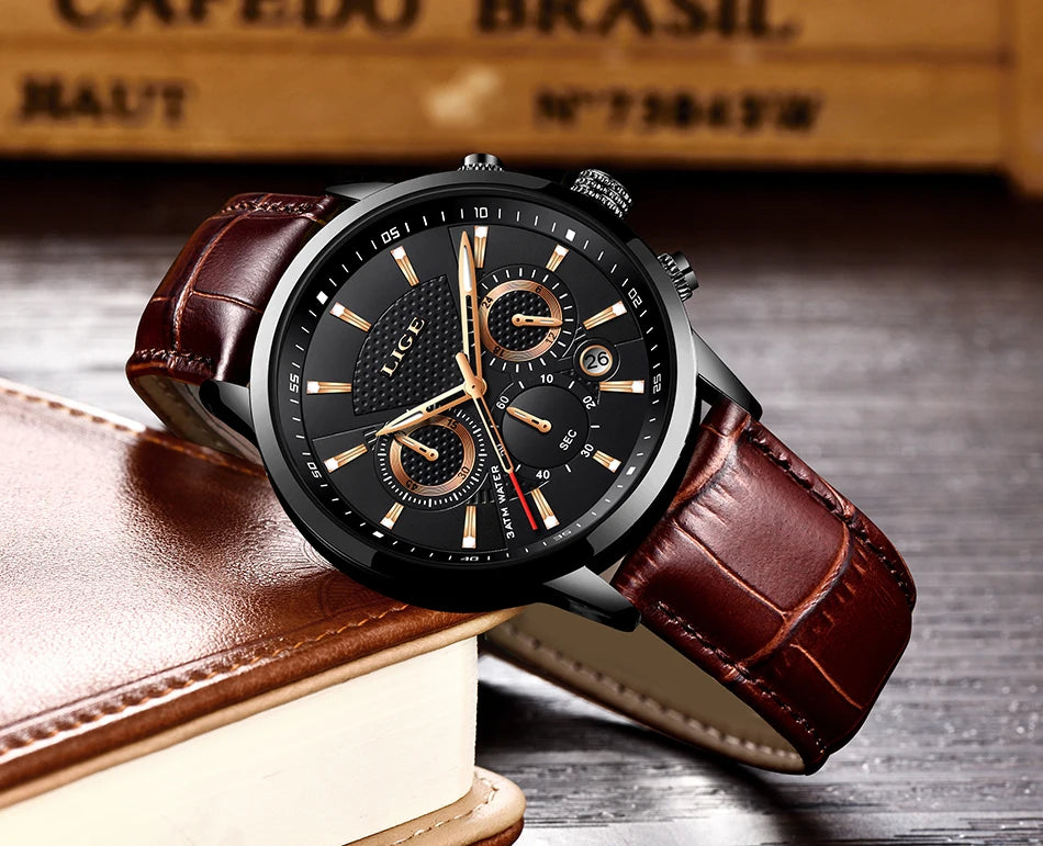 LIGE 2025 Watch Men Fashion Sports Quartz Clocks Mens Watches Top Brand Leather Military Waterproof Date Watch Relogio Masculino