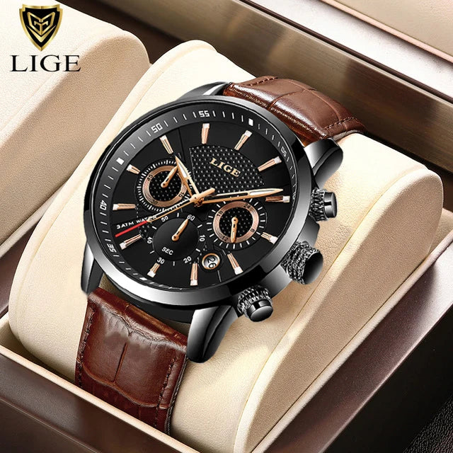 LIGE 2025 Watch Men Fashion Sports Quartz Clocks Mens Watches Top Brand Leather Military Waterproof Date Watch Relogio Masculino