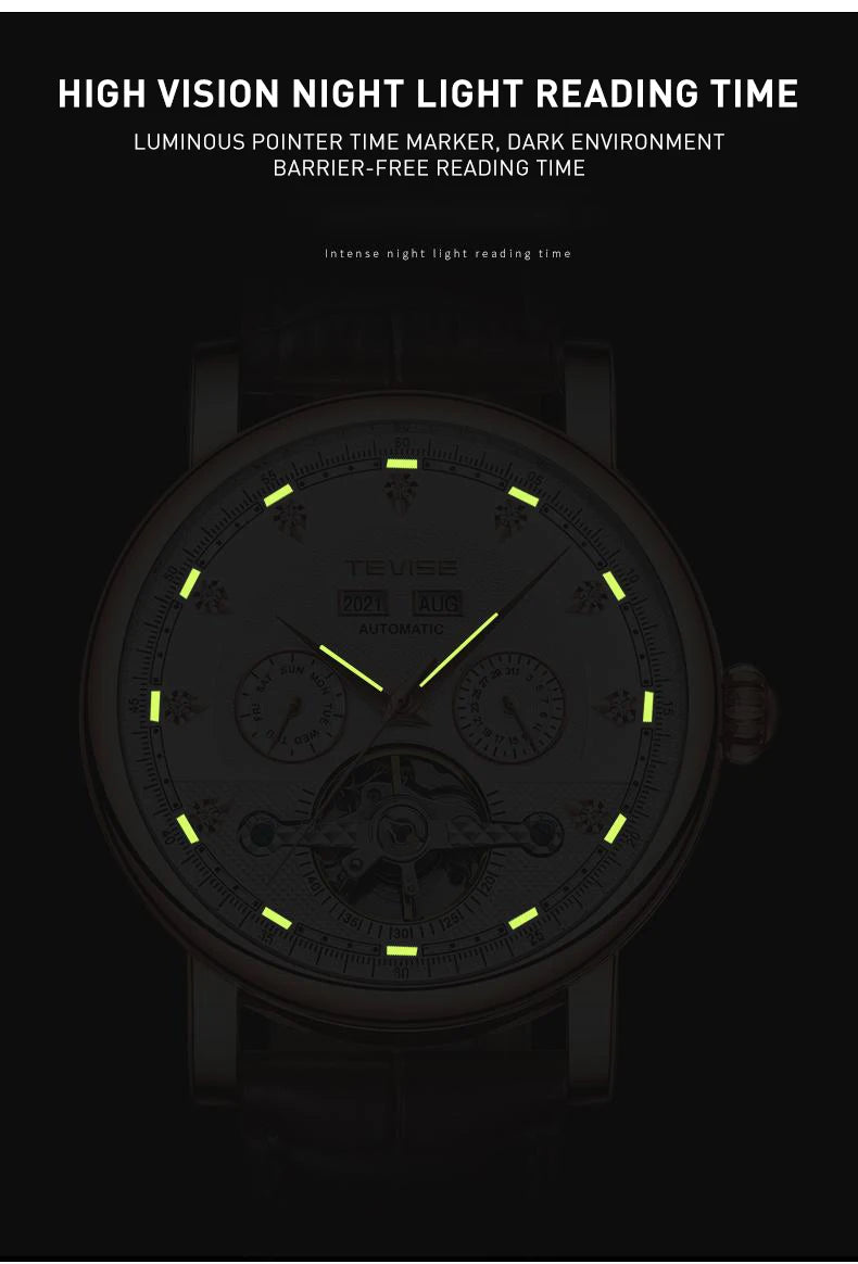 Canadian Heritage TEVISE Automatic Watch - Mechanical Movement Calendar Luminous Business Watch