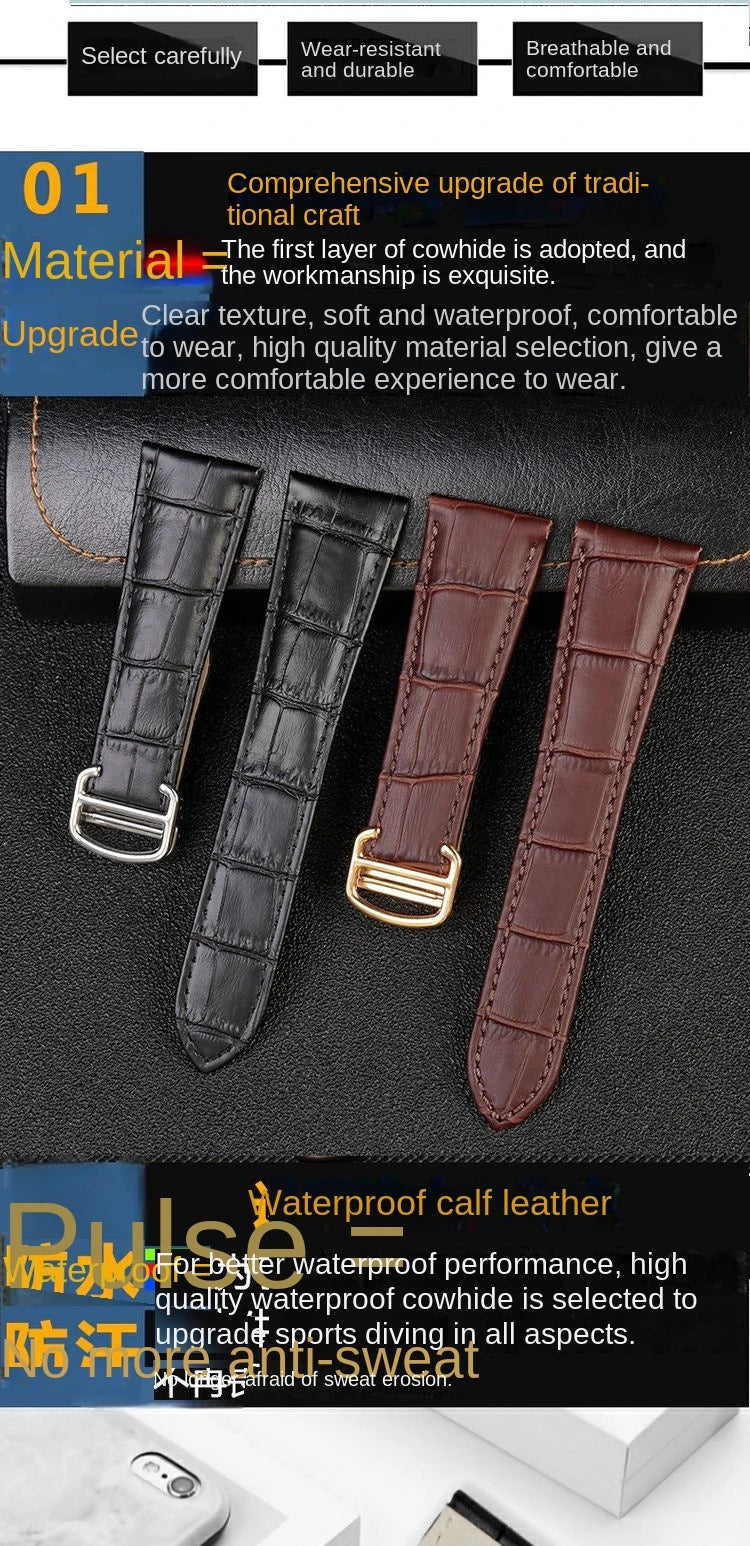 Genuine Leather Watch Band For Cartier Tank Men's Calibre Bull Belt London SOLO Mechanical Watch Strap 17mm 20mm 23mm 25mm