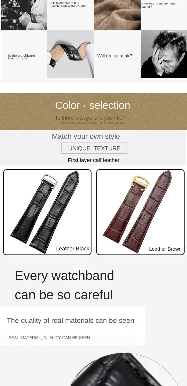 Genuine Leather Watch Band For Cartier Tank Men's Calibre Bull Belt London SOLO Mechanical Watch Strap 17mm 20mm 23mm 25mm