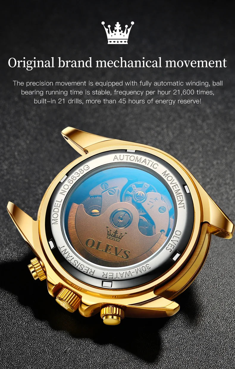 Canadian Heritage OLEVS 6638 Automatic Watch - Multi-Function Chronograph Waterproof Luxury Watch