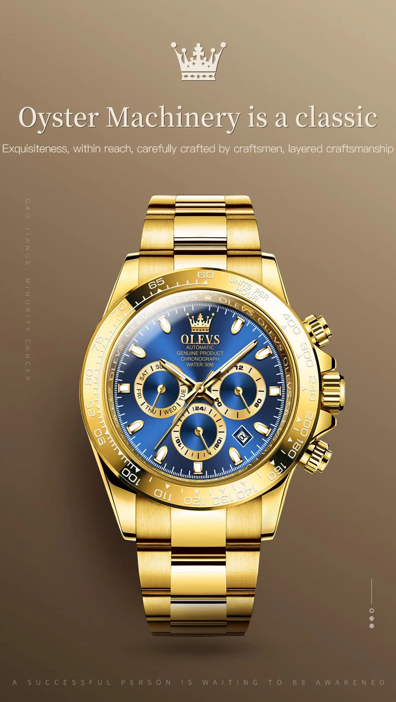 Canadian Heritage OLEVS 6638 Automatic Watch - Multi-Function Chronograph Waterproof Luxury Watch