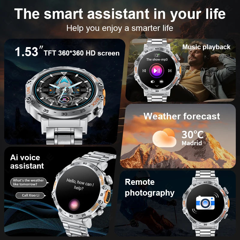 Canadian Heritage AMOLED Smart Watch - 360x360 HD Screen Waterproof Sports Fitness Watch with Flashlight