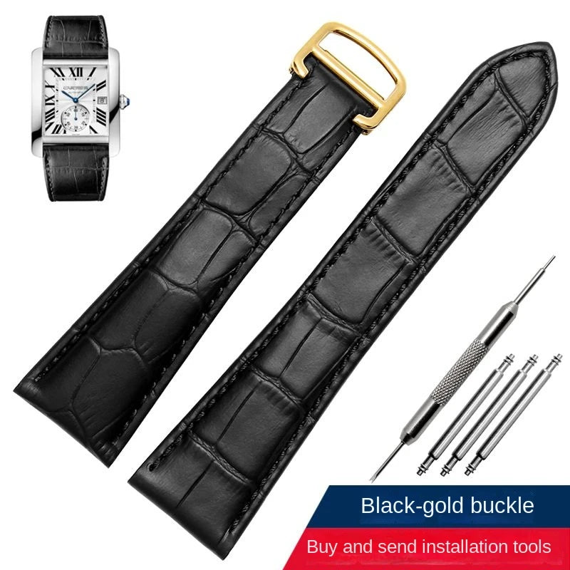 Genuine Leather Watch Band For Cartier Tank Men's Calibre Bull Belt London SOLO Mechanical Watch Strap 17mm 20mm 23mm 25mm