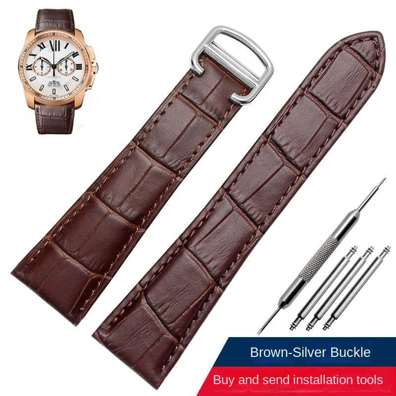 Genuine Leather Watch Band For Cartier Tank Men's Calibre Bull Belt London SOLO Mechanical Watch Strap 17mm 20mm 23mm 25mm