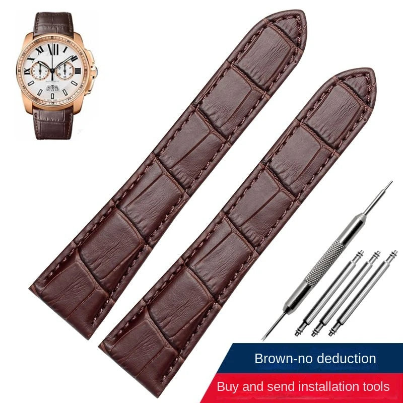 Genuine Leather Watch Band For Cartier Tank Men's Calibre Bull Belt London SOLO Mechanical Watch Strap 17mm 20mm 23mm 25mm