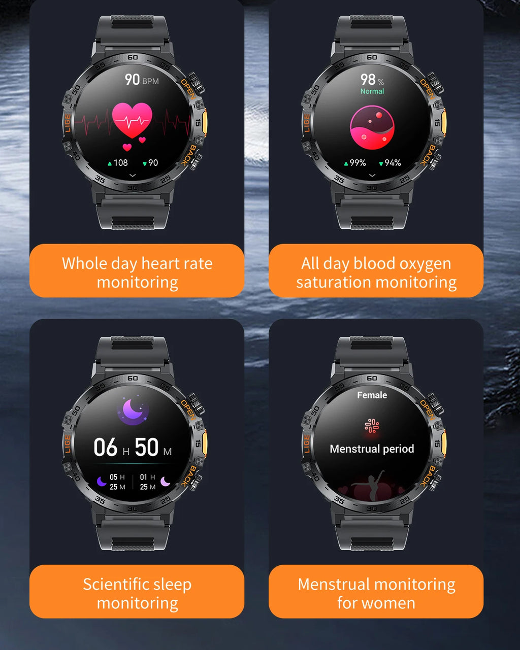 Canadian Heritage AMOLED Smart Watch - 360x360 HD Screen Waterproof Sports Fitness Watch with Flashlight