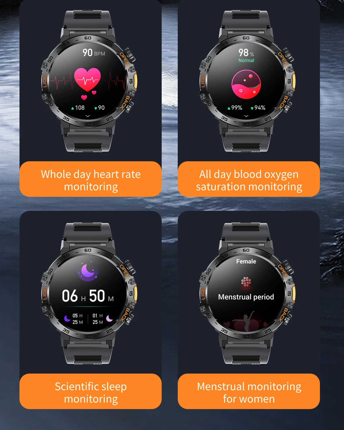 Canadian Heritage AMOLED Smart Watch - 360x360 HD Screen Waterproof Sports Fitness Watch with Flashlight