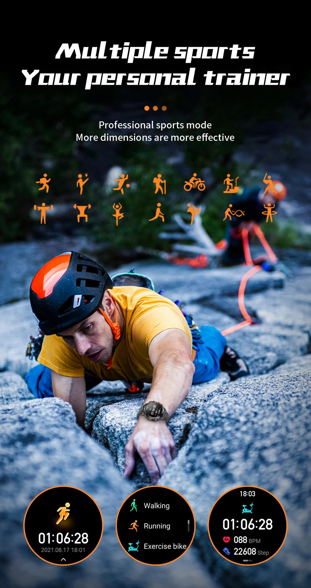 Canadian Heritage AMOLED Smart Watch - 360x360 HD Screen Waterproof Sports Fitness Watch with Flashlight