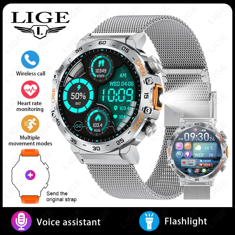 Canadian Heritage AMOLED Smart Watch - 360x360 HD Screen Waterproof Sports Fitness Watch with Flashlight