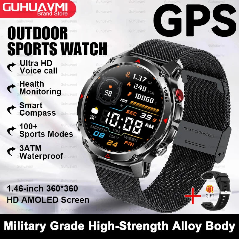 Canadian Heritage AMOLED Smart Watch - 1.46'' HD Display Voice Call Compass Fitness Tracker