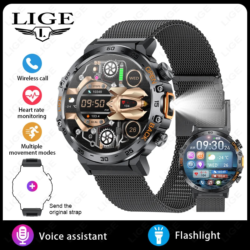 Canadian Heritage AMOLED Smart Watch - 360x360 HD Screen Waterproof Sports Fitness Watch with Flashlight