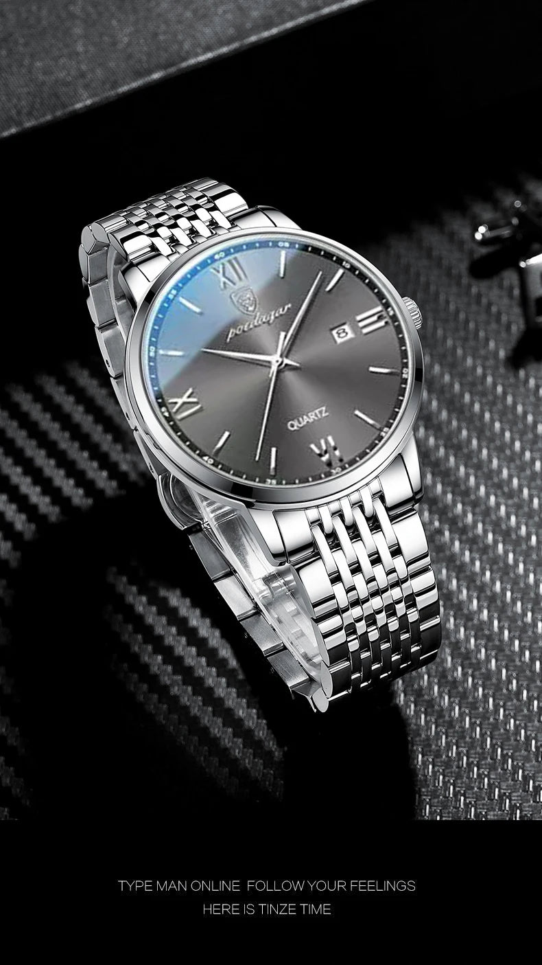 POEDAGAR Luxury Casual Men's Wristwatch Waterproof Date Man Watch High Quality  Stainless Steel Sports Quartz Men Watches Reloj