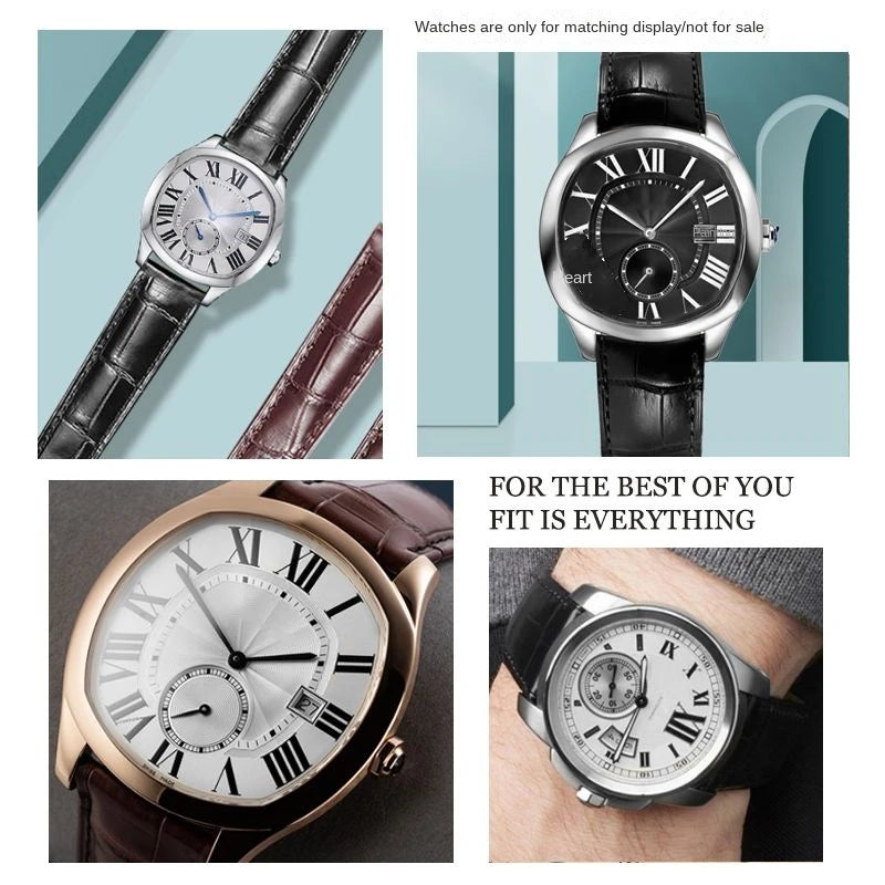 Genuine Leather Watch Band For Cartier Tank Men's Calibre Bull Belt London SOLO Mechanical Watch Strap 17mm 20mm 23mm 25mm