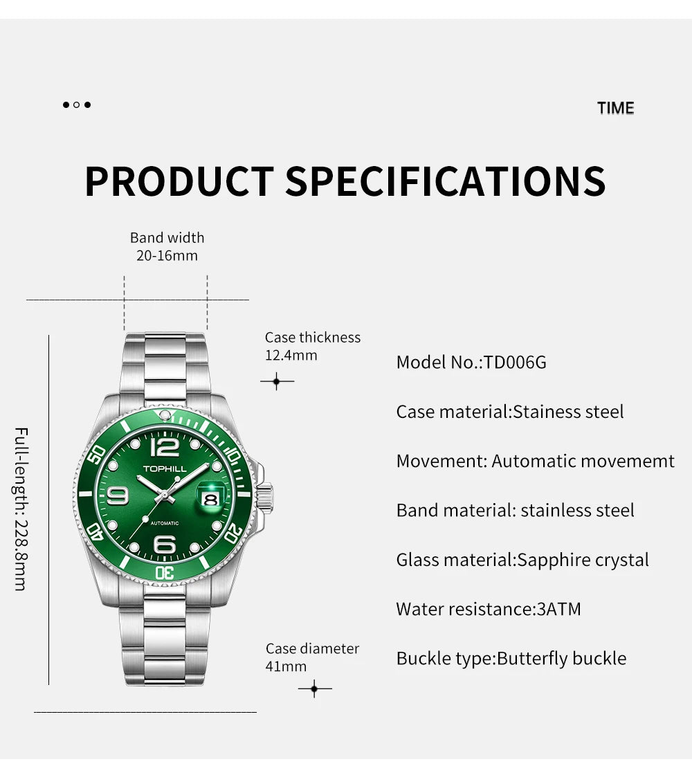 Canadian Heritage Automatic Watch - 40mm Sapphire Crystal Self-Winding Mechanical with Date & Luminous