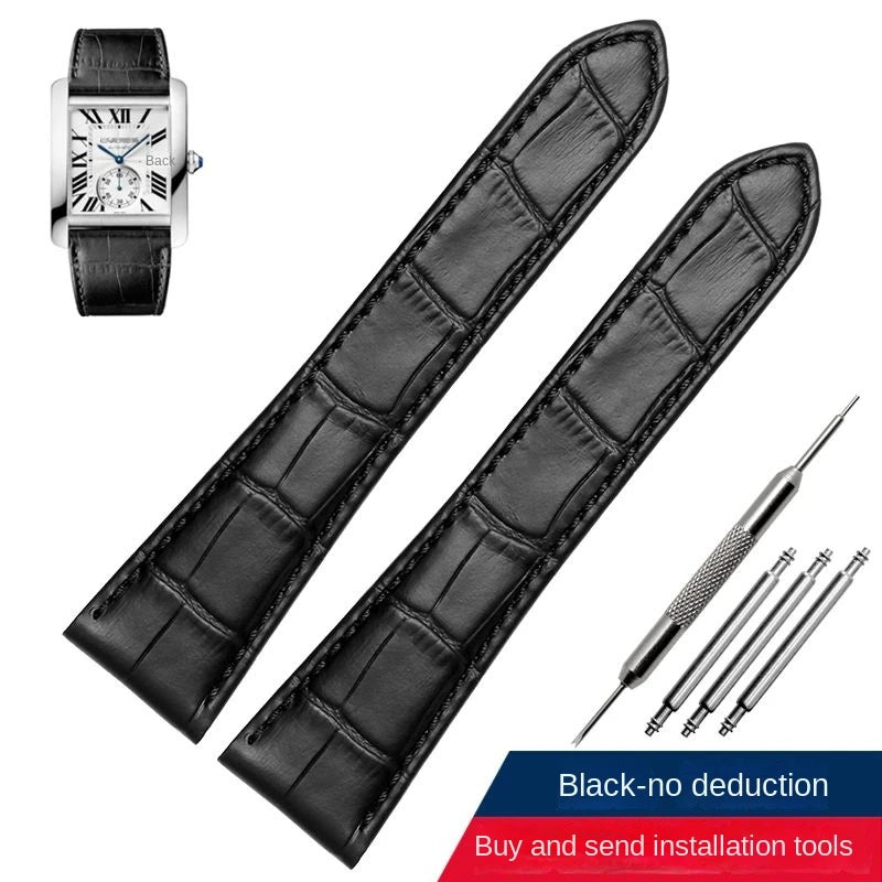 Genuine Leather Watch Band For Cartier Tank Men's Calibre Bull Belt London SOLO Mechanical Watch Strap 17mm 20mm 23mm 25mm