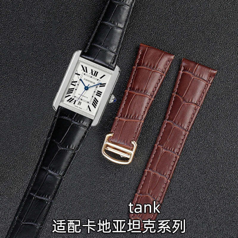 Genuine Leather Watch Band For Cartier Tank Men's Calibre Bull Belt London SOLO Mechanical Watch Strap 17mm 20mm 23mm 25mm