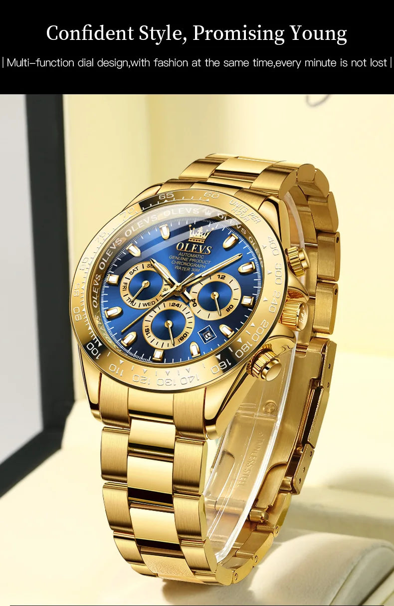 Canadian Heritage OLEVS 6638 Automatic Watch - Multi-Function Chronograph Waterproof Luxury Watch