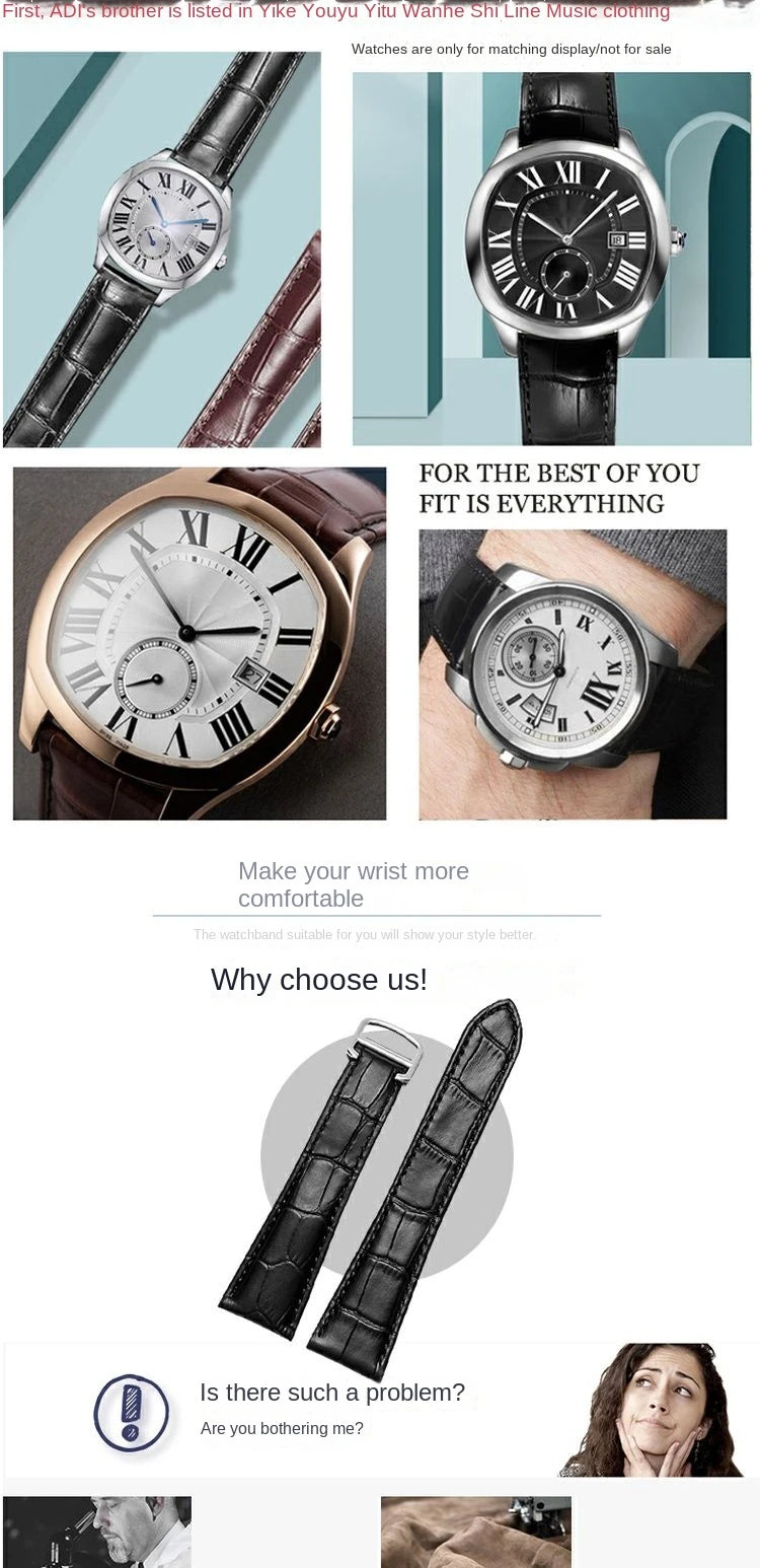 Genuine Leather Watch Band For Cartier Tank Men's Calibre Bull Belt London SOLO Mechanical Watch Strap 17mm 20mm 23mm 25mm