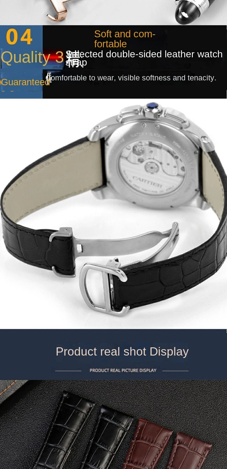 Genuine Leather Watch Band For Cartier Tank Men's Calibre Bull Belt London SOLO Mechanical Watch Strap 17mm 20mm 23mm 25mm