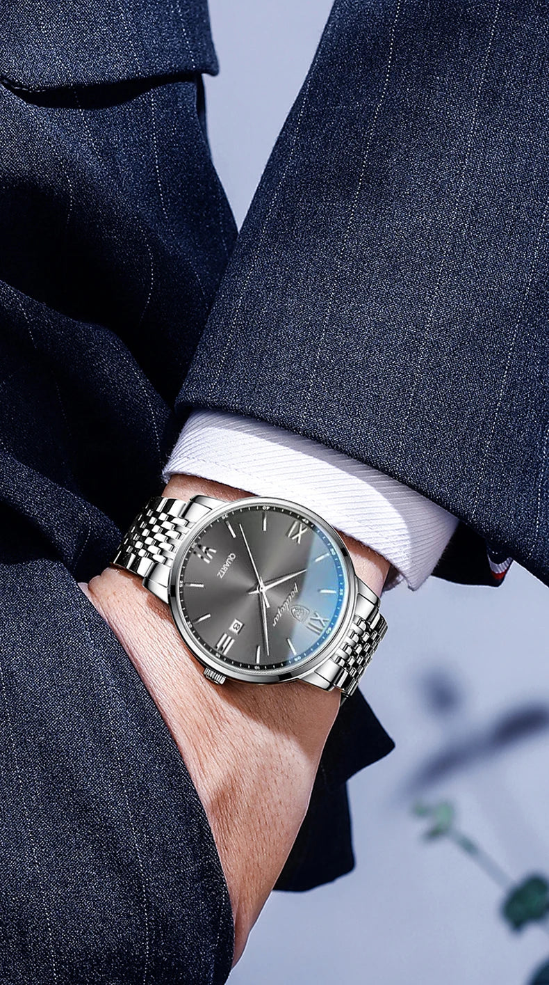 POEDAGAR Luxury Casual Men's Wristwatch Waterproof Date Man Watch High Quality  Stainless Steel Sports Quartz Men Watches Reloj