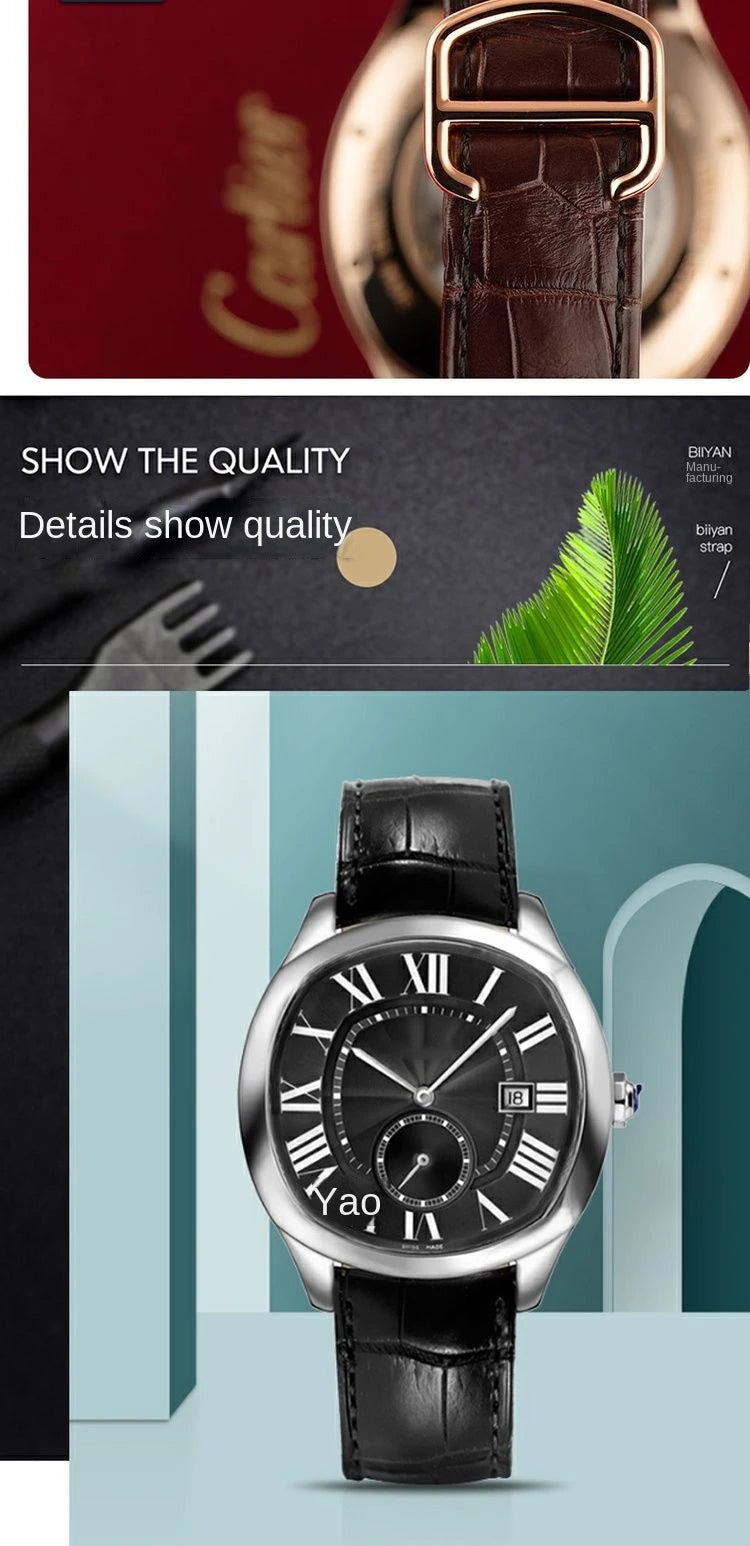 Genuine Leather Watch Band For Cartier Tank Men's Calibre Bull Belt London SOLO Mechanical Watch Strap 17mm 20mm 23mm 25mm