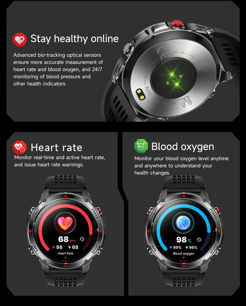 Canadian Heritage AMOLED Smart Watch - 1.46'' HD Display Voice Call Compass Fitness Tracker