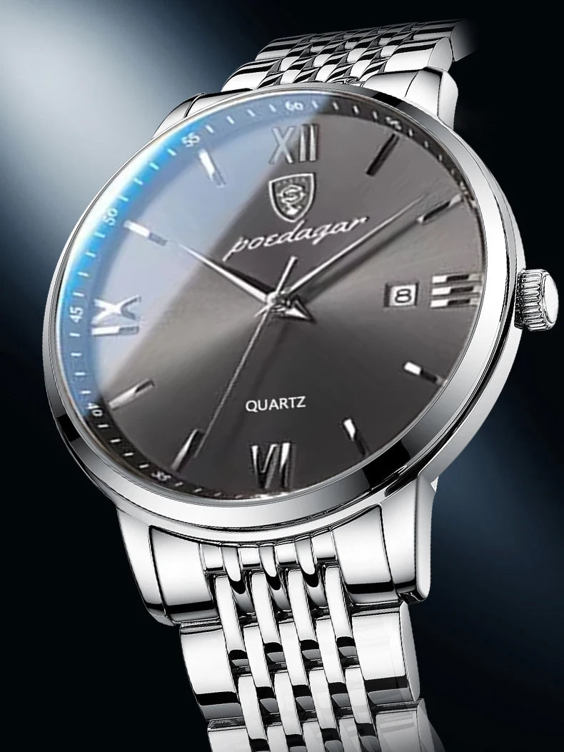 POEDAGAR Luxury Casual Men's Wristwatch Waterproof Date Man Watch High Quality  Stainless Steel Sports Quartz Men Watches Reloj