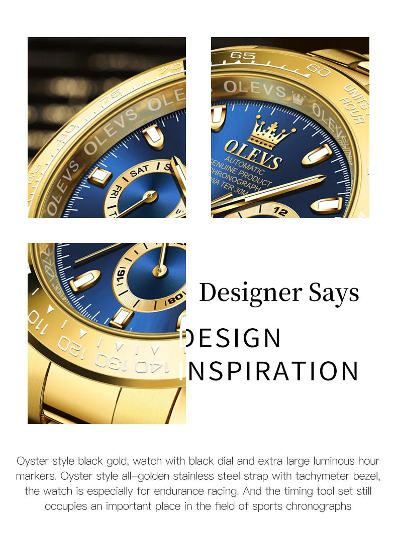 Canadian Heritage OLEVS 6638 Automatic Watch - Multi-Function Chronograph Waterproof Luxury Watch