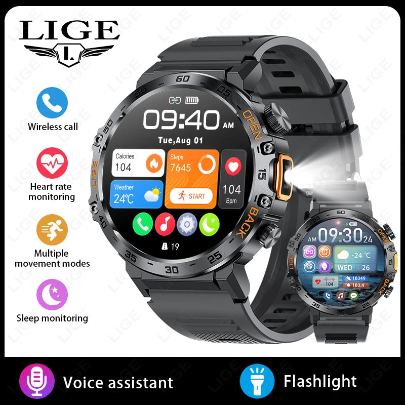 Canadian Heritage AMOLED Smart Watch - 360x360 HD Screen Waterproof Sports Fitness Watch with Flashlight