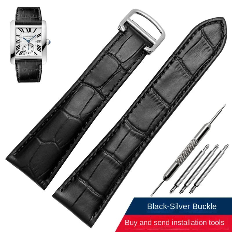 Genuine Leather Watch Band For Cartier Tank Men's Calibre Bull Belt London SOLO Mechanical Watch Strap 17mm 20mm 23mm 25mm