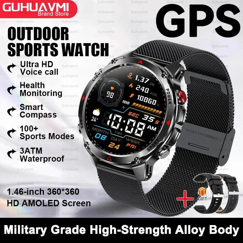 Canadian Heritage AMOLED Smart Watch - 1.46'' HD Display Voice Call Compass Fitness Tracker