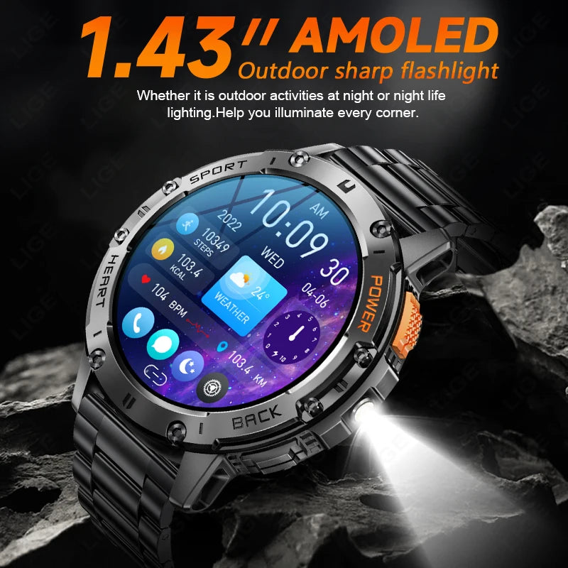 Canadian Heritage AMOLED Smart Watch - Flashlight Sports Waterproof Fitness Tracker with Bluetooth