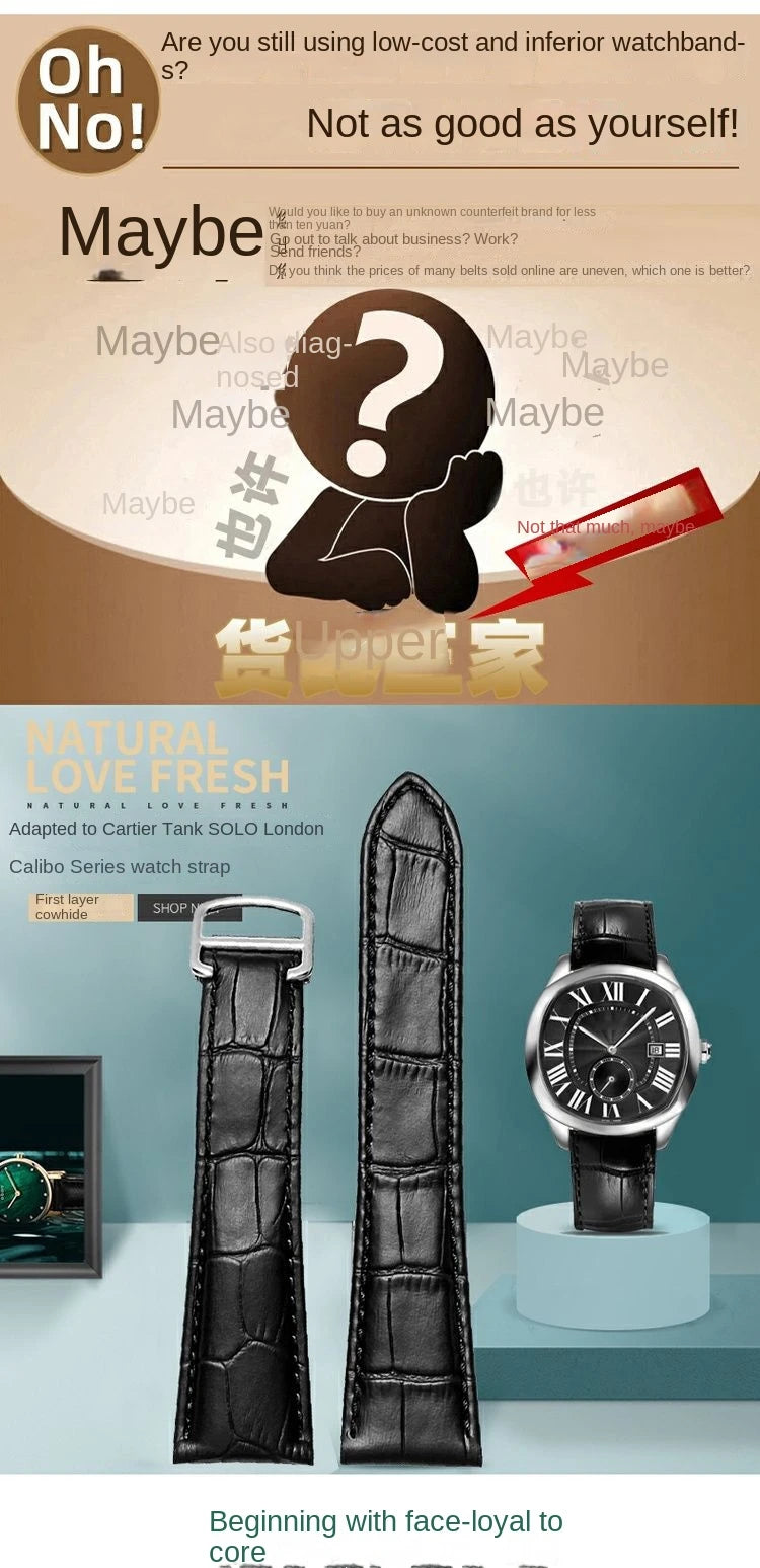 Genuine Leather Watch Band For Cartier Tank Men's Calibre Bull Belt London SOLO Mechanical Watch Strap 17mm 20mm 23mm 25mm