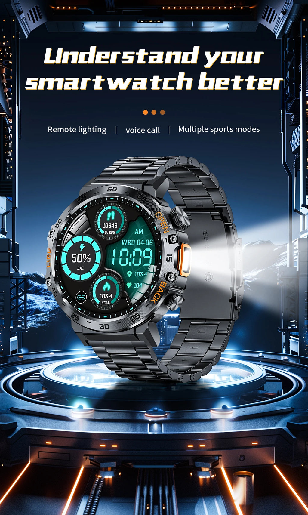 Canadian Heritage AMOLED Smart Watch - 360x360 HD Screen Waterproof Sports Fitness Watch with Flashlight