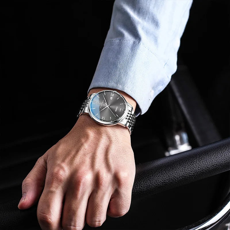 POEDAGAR Luxury Casual Men's Wristwatch Waterproof Date Man Watch High Quality  Stainless Steel Sports Quartz Men Watches Reloj