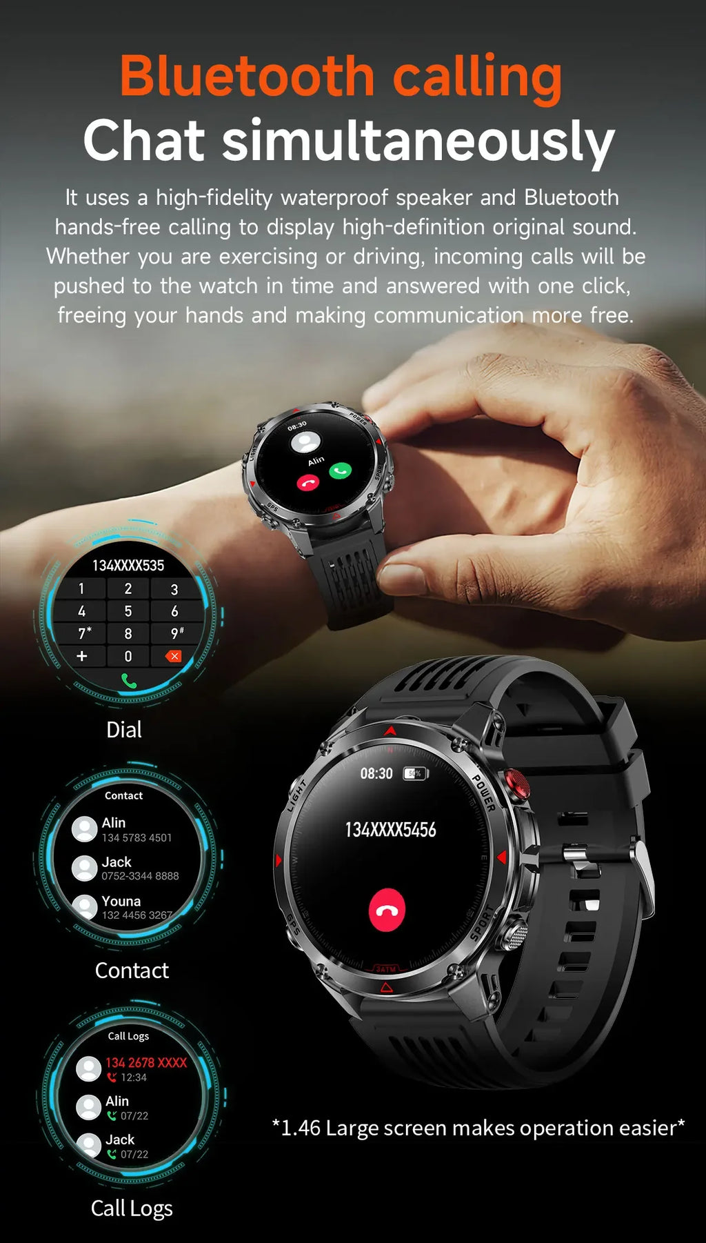 Canadian Heritage AMOLED Smart Watch - 1.46'' HD Display Voice Call Compass Fitness Tracker