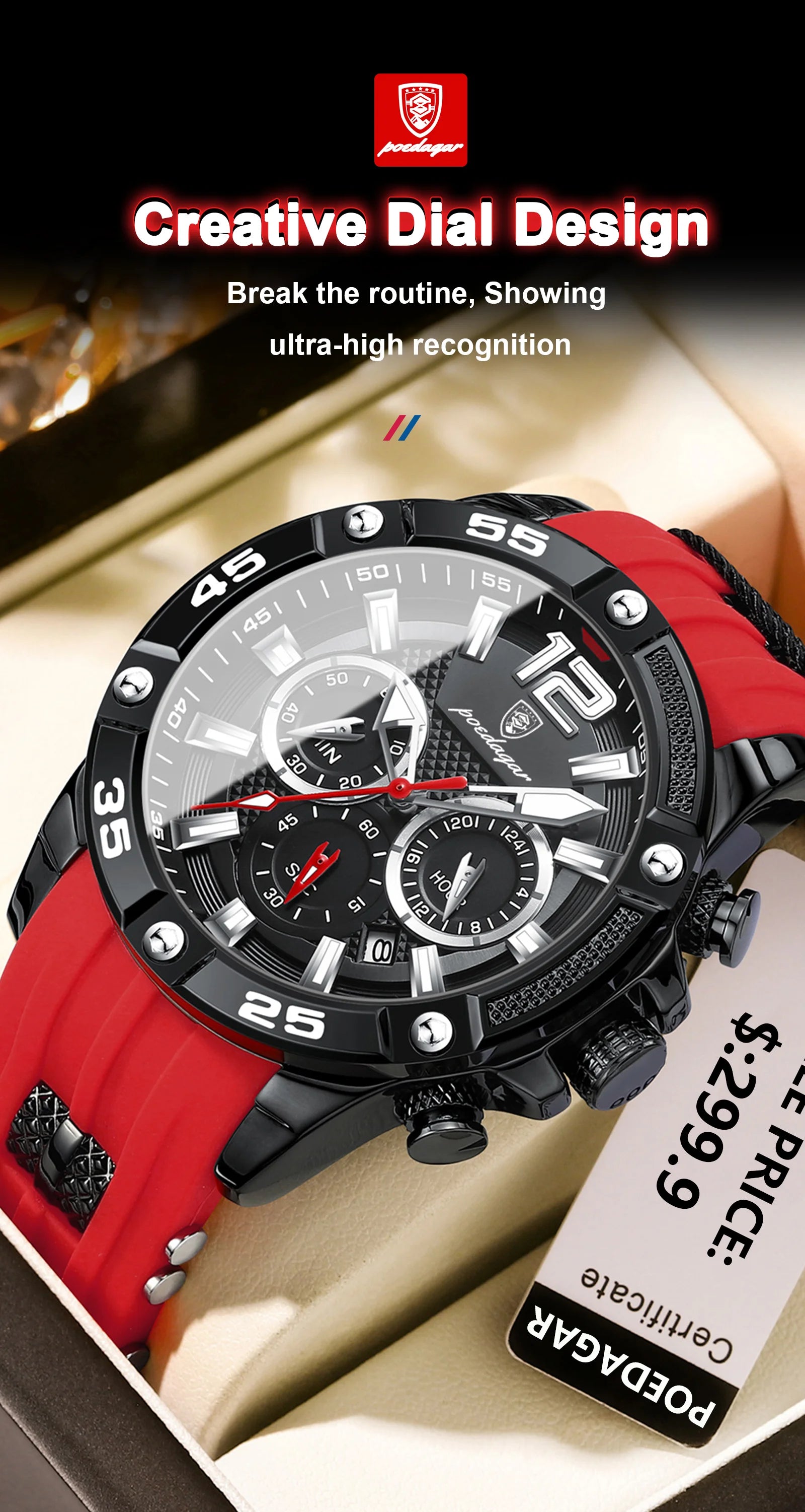 POEDAGAR Canadian Heritage Luxury Watch - Waterproof Chronograph Military Quartz Wristwatch