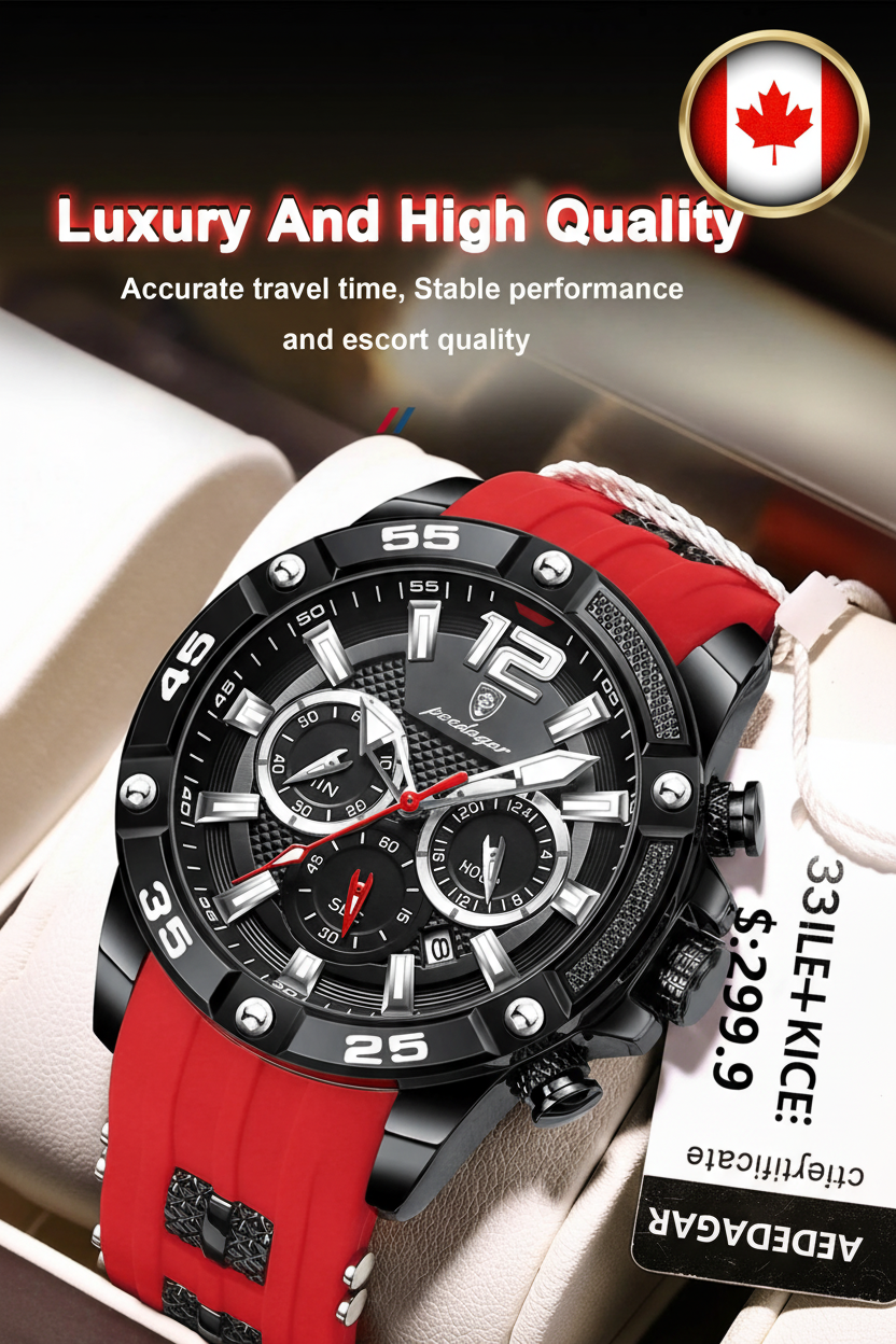 Red POEDAGAR Watch with Canadian Flag - Luxury Quality